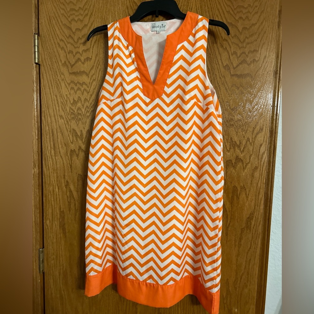 Mudpie Orange/White Chevron A-Line Dress size S